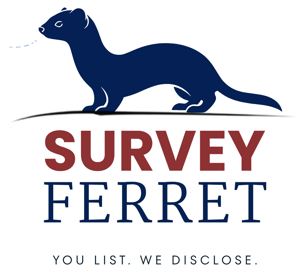 Survey Ferret logo: a ferret above the words Survey Ferret, with the tagline You list. We disclose.